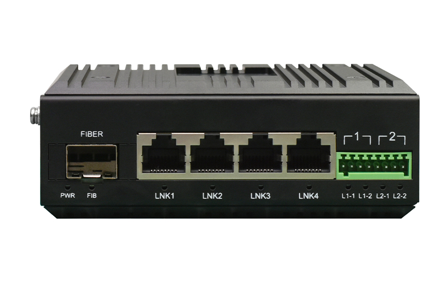 飛暢科技-<b>工業(yè)軌式2路串口／4路開關(guān)量+4路百兆電 光端機(jī)</b>