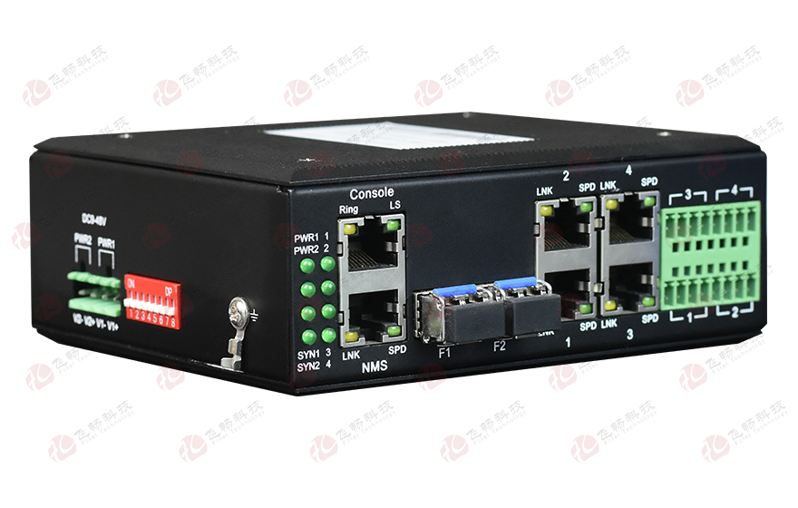 飛暢科技-工業(yè)軌式3千兆電口+4路串口 2千兆光環(huán)網交換機