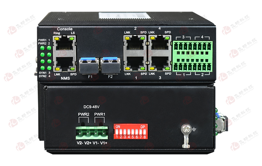 飛暢科技-工業(yè)軌式3千兆電口+4路串口 2千兆光環(huán)網交換機