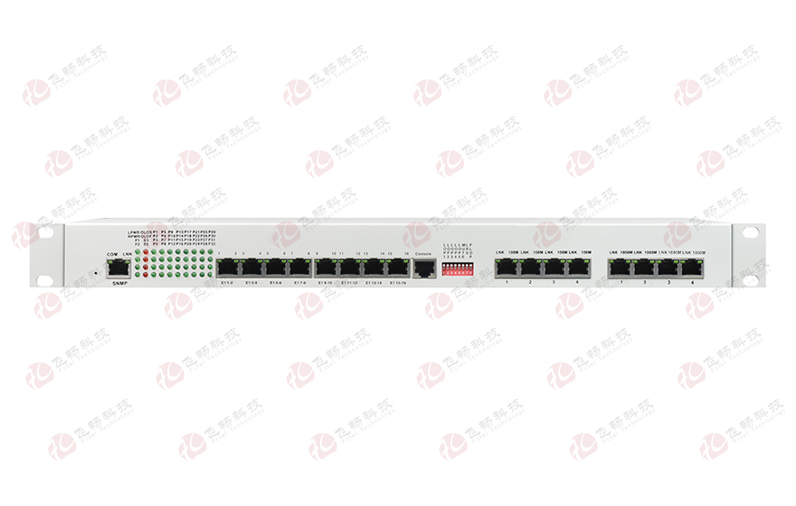 飛暢科技-32路電話+16E1+4FE+4GE+2路數(shù)據(jù)+SNMP+console（19英寸，物理隔離）電話光端機(jī)