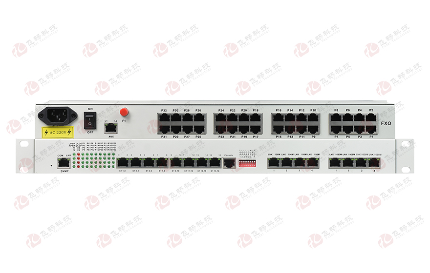 飛暢科技-32路電話+16E1+4FE+4GE+2路數(shù)據(jù)+SNMP+console（19英寸，物理隔離）電話光端機(jī)