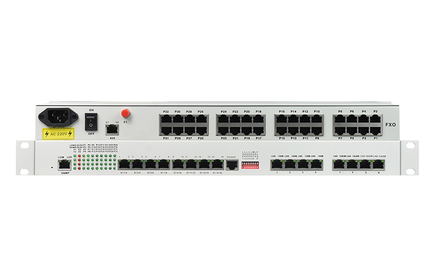 飛暢科技-32路電話+16E1+4FE+4GE+2路數(shù)據(jù)+SNMP+console（19英寸，物理隔離）電話光端機(jī)
