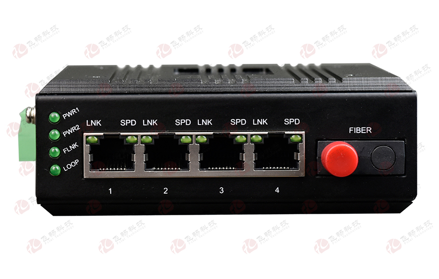 飛暢科技-mini工業(yè)軌式 4路百兆(物理隔離，總帶寬100M)轉(zhuǎn)1路百兆光