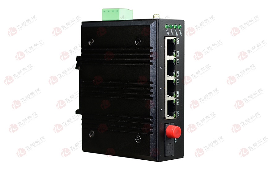 飛暢科技-mini工業(yè)軌式 4路百兆(物理隔離，總帶寬100M)轉(zhuǎn)1路百兆光